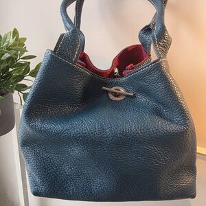 Exclusive Turquoise Leather Shoulder Bag With Hot Pink Suede Interior